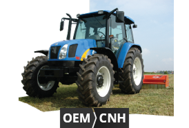 Tractor image indicating that genuine replacement parts are available for Ford/New Holland, John Deere and Case IH machinery, 